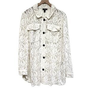 Torrid White See Through Lace Button Up Top - Size 1X